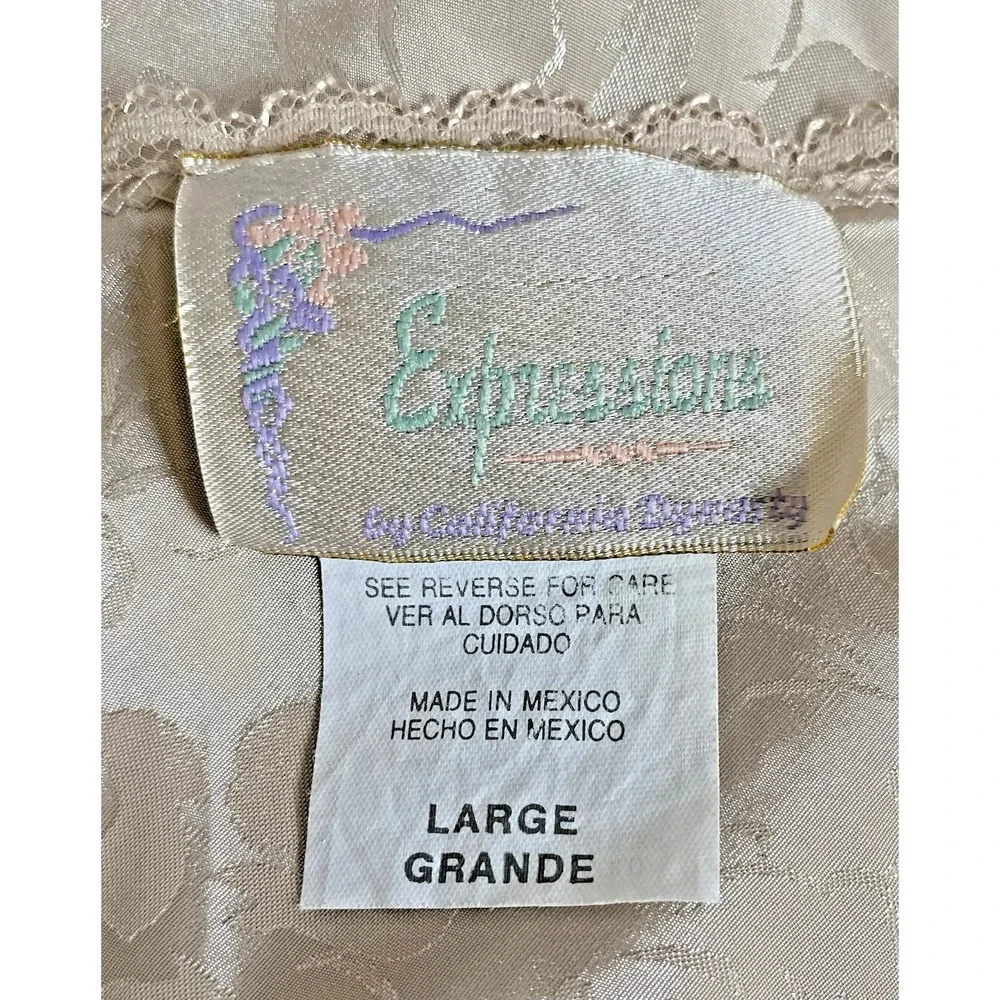 California Dynasty expressions Lingerie Chemise Slip Gown LARGE‎ Nude Floral